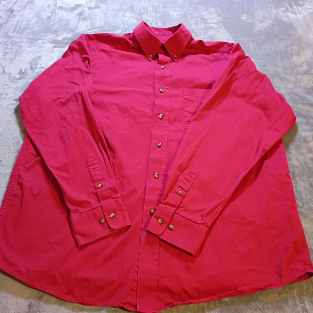 Ariat Mens XL Red Long Sleeve Button Down Western Rodeo Work Shirt 10018118